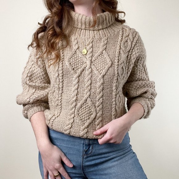 Vintage Mohair Wool Cable Knit Oversized Sweater Chunky Slouchy Preppy Fisherman - Picture 3 of 8